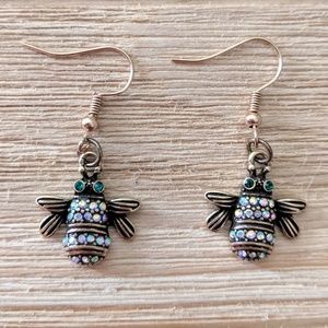Adorable antique brass bee bling earrings